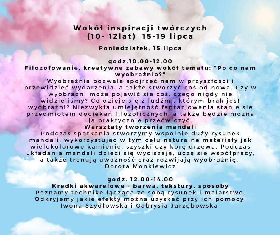 Kreatywne lato z Wileńską 08.07-02.08.2024 r. - warsztaty dla dzieci 7-12lat