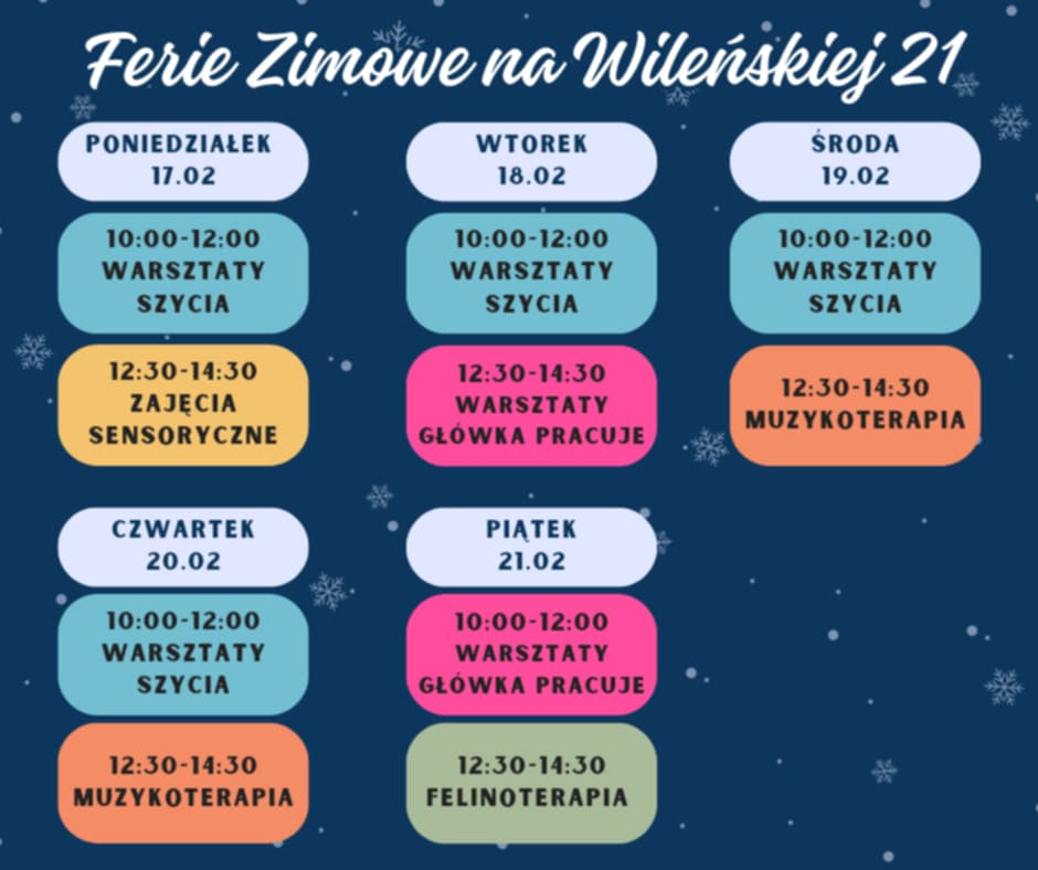 Harmonogram zajęć ferie zimowe